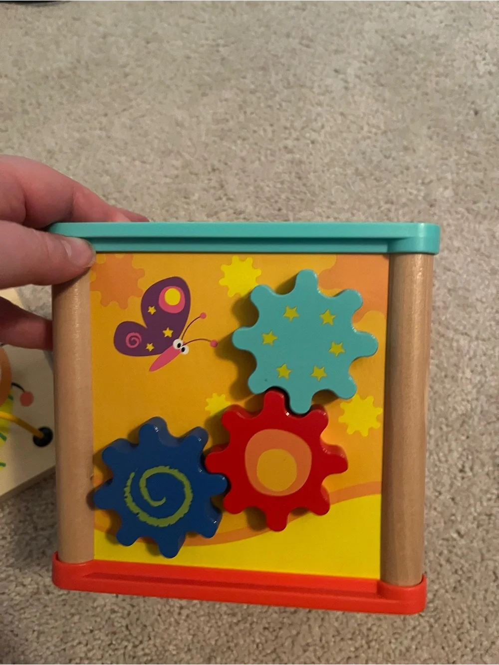 Wooden Activity Cube with Yellow Bead Maze - Kids Toys